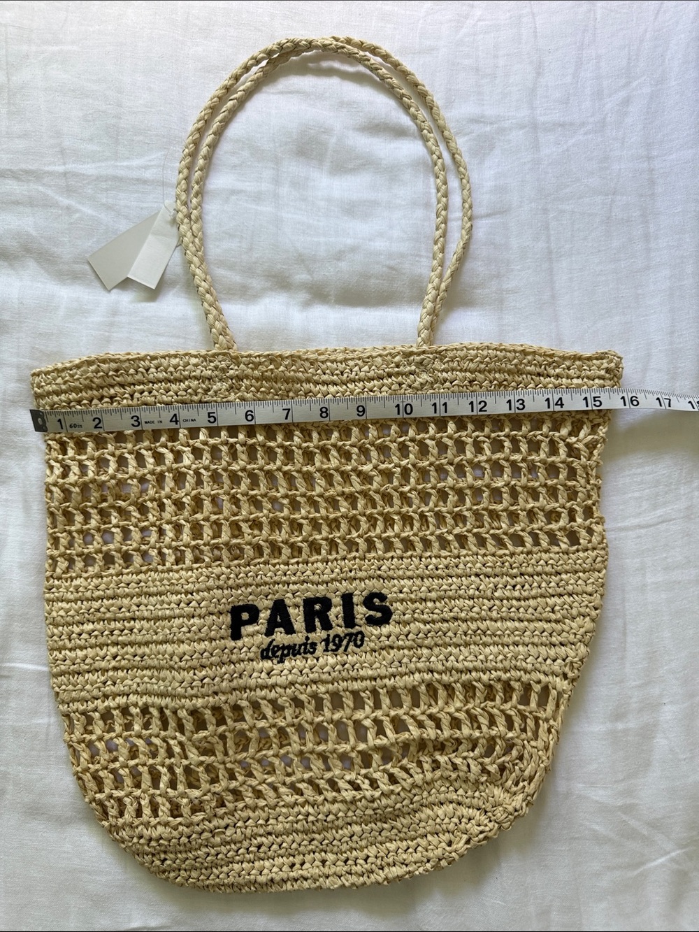 H&M Beige Crochet 'PARIS' Logo Tote Bag - Picture 4 of 11